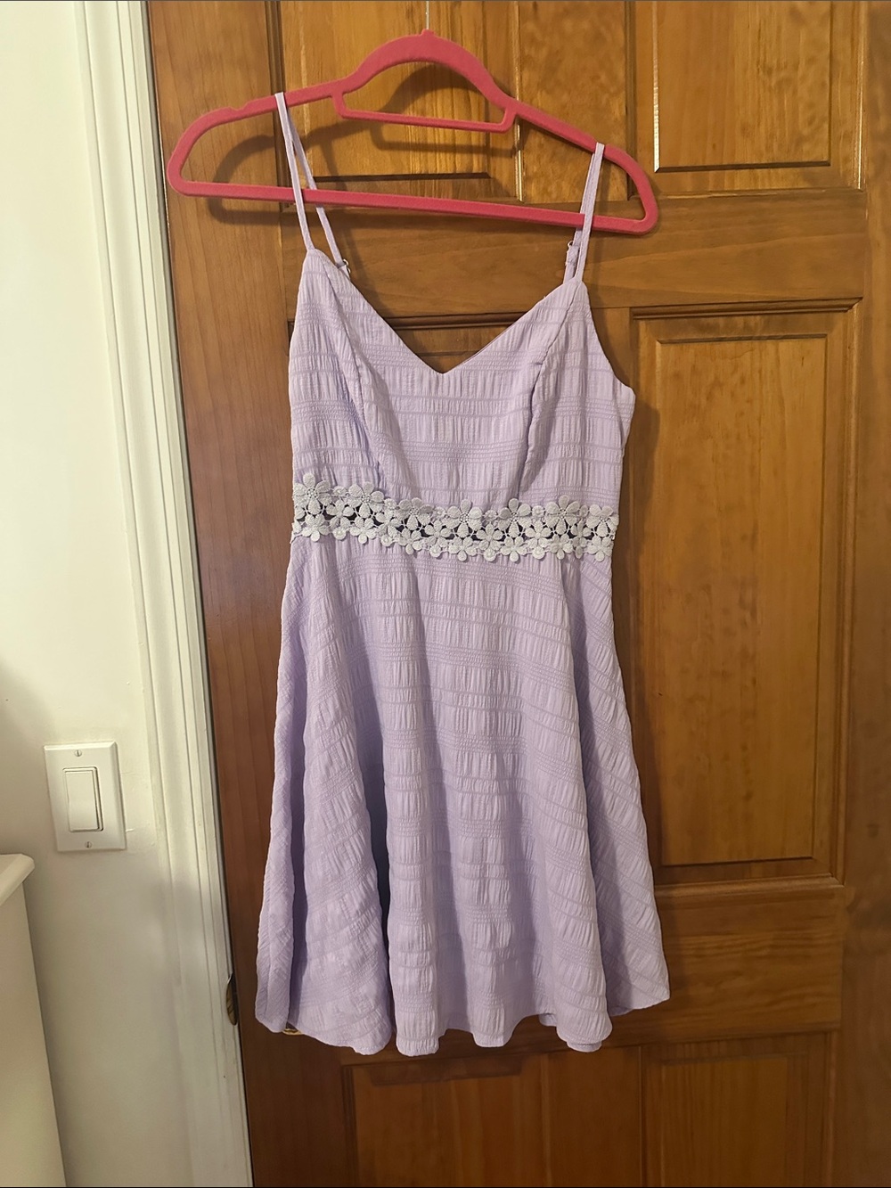 SHEIN Lavender Floral-Trim Spaghetti Strap Dress